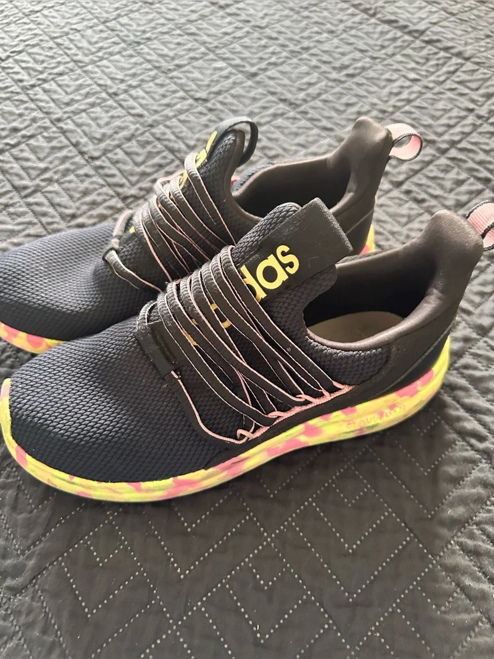 adidas Women's Black Sneakers with Pink and Yellow Accents